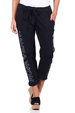 Mississhop 349 Damen Hose Freizeithose Stoffhose Boyfriend Sweatpants 36 38 40 42 Schwarz von Mississhop