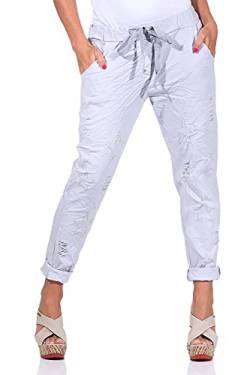 Mississhop 350 Damen Hose Cargohose Sterne Sweatpants Jogginghose Baumwolle Freizeithose Boyfriend Baggy Haremshose zerrissene Hose Outfit mit Gummibund hellgrau von Mississhop