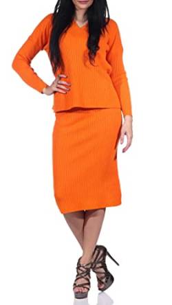 Mississhop 352 Damen Strickset mit Pullover und Rock Strickpullover Strickrock Orange von Mississhop