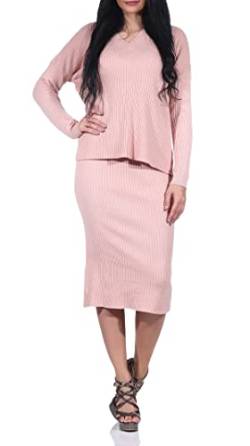 Mississhop 352 Damen Strickset mit Pullover und Rock Strickpullover Strickrock Rosa von Mississhop