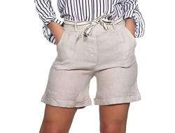 Mississhop 357 Damen Leinenshorts Bermuda lockere Kurze Hose Freizeithose 100% Leinen Shorts mit Gürtel Sommer Strand Beige von Mississhop