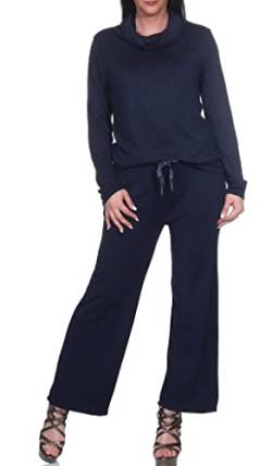 Mississhop 361 Damen Wolle Strickset mit Pullover Hose Strickpullover Kapuze Strickhosen Dunkelblau von Mississhop