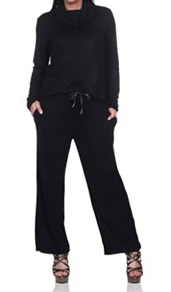 Mississhop 361 Damen Wolle Strickset mit Pullover Hose Strickpullover Kapuze Strickhosen Schwarz von Mississhop