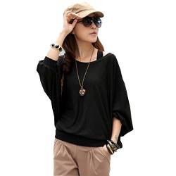 Mississhop 51-42 Japan Style Damen Batwing Shirt Longshirt Tunika Bluse Pulli Schwarz 2XL von Mississhop