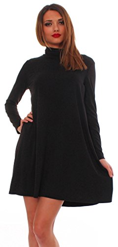 Mississhop 65-10 Damen Longshirt Kleid Pulli Tunika Schwarz 2XL von Mississhop