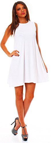 Mississhop 90-01 Damen Sommer Kleid Minikleid Top Tunika Shirt Rundhals Weiß XL von Mississhop
