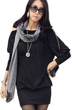 Mississhop 95-44 Japan Style Tunika Bluse Pulli Longshirt Minikleid mit Reißverschluss an Schultern Schwarz S von Mississhop
