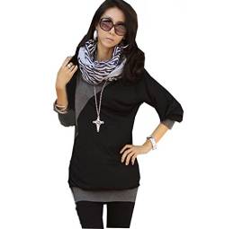 Mississhop Ester Japan Style Damen Bluse Longshirt Tunika mit ¾ ÄRMELN Schwarz-Dunkelmelange XL von Mississhop