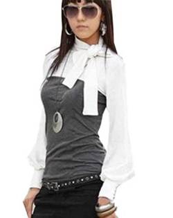 Mississhop Kd. 120 Japan Style Boho Style Bluse 2 in 1 Optik Tunika Longshirt Grau-Weiß S von Mississhop