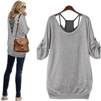 Mississhop Longpullover Damen Oberteil Tunika Longshirt + Top (2 in 1) M. Gesel (Packung Set, 2-tlg., 2er-Pack) Top mit Träger, in Melange Optik, mit V-Ausschnitt im Rücken von Mississhop