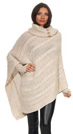 Mississhop Poncho Cape Strick Sweatshirt Pullover Umhang Überwurf mit Stulpen 3012 Beige von Mississhop