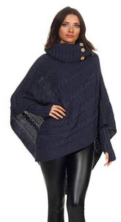 Mississhop Poncho Cape Strick Sweatshirt Pullover Umhang Überwurf mit Stulpen 3012 Dunkelblau von Mississhop