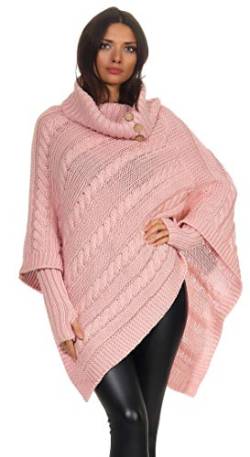 Mississhop Poncho Cape Strick Sweatshirt Pullover Umhang Überwurf mit Stulpen 3012 Rosa von Mississhop