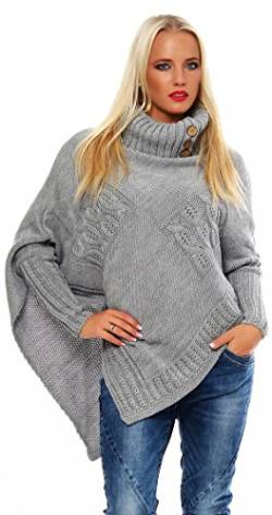 Mississhop Poncho Strick Sweatshirt Pullover Umhang Überwurf 30-01 Grau von Mississhop