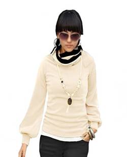 Mississhop Slmn Japan Style Damen Bluse Longshirt mit Rollkragen Tunika Pullover Ecru-Schw. L von Mississhop