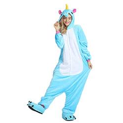 Missley Einhorn Pyjamas Kostüm Overall Tier Nachtwäsche Erwachsene Unisex Cosplay (Blau, M) von Missley