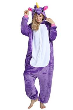 Missley Einhorn Pyjamas Kostüm Overall Tier Nachtwäsche Erwachsene Unisex Cosplay (Lila, XL) von Missley