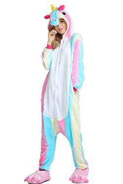 Missley Flanell Tier Pyjama Neuheit Einhorn Nachtwäsche Cosplay Kostüme Halloween, Blau, bunt, M von Missley