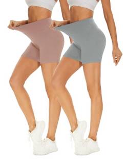 Missluck 2er Pack Radlerhose Damen Hohe Taille Kurze Sporthose Damen Blickdicht Shorts Sommer für Yoga, L-XL, Hellgrau/Hautfarbe von Missluck