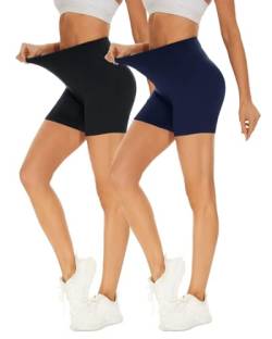 Missluck 2er Pack Radlerhose Damen Hohe Taille Kurze Sporthose Damen Blickdicht Shorts Sommer für Yoga, L-XL, Schwarz/Marineblau von Missluck