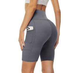 Missluck Radlerhose Damen mit Taschen Kurze Sporthose Hohe Taille Leggings Blickdicht Shorts im Sommer (Dunkelgrau,S-M) von Missluck