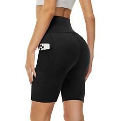 Missluck Radlerhose Damen mit Taschen Kurze Sporthose Hohe Taille Leggings Blickdicht Shorts im Sommer (Schwarz,L-XL) von Missluck