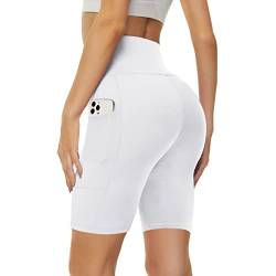 Missluck Radlerhose Damen mit Taschen Kurze Sporthose Hohe Taille Leggings Blickdicht Shorts im Sommer (Weiß,S-M) von Missluck