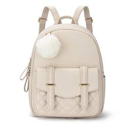 Missnine Mini-Rucksack für Damen, niedlicher kleiner Rucksack, Geldbörse mit Pompon, PU-Leder, Büchertasche, kleine lässige Tagesrucksäcke für Damen von Missnine