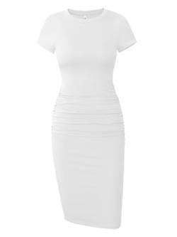 Damen Kleider T-Shirt Kleid Bodycon Knielang Bleistift Kleider (S, Weiß) von Missufe