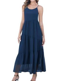 Missufe Ärmellos Spaghettiträgern Gestufte Langes Freizeitkleid Damen Chiffon Strandkleid Sommer Maxikleid Trägerkleid Kleider (Königsblau, S) von Missufe