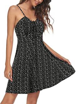 Missufe Blumenkleid Sommerkleid Spaghettiträger Swing Freizeitkleid Damen Cami Kleider (schwarz, groß) von Missufe
