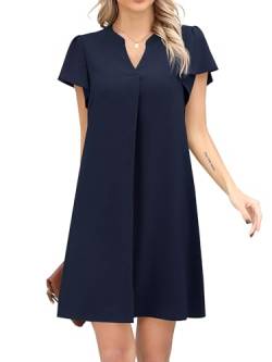 Missufe Blusenkleid Kurzarm Minikleid Sommer Freizeitkleider Damen Hemdkleid V-Ausschnitt Kleider (dunkelblau, groß) von Missufe
