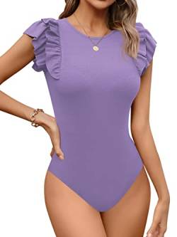 Missufe Body Damen Bodysuit Elegant Rundhals Damen Rüschen Kurzarm Top (Lila, Klien) von Missufe