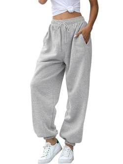 Missufe Cinch Bottom mit Taschen Sweatpants Damen Trainingshose Lang Jogginghose Freizeithose Hohe Taille Sporthose (Heidekraut Grau, groß) von Missufe