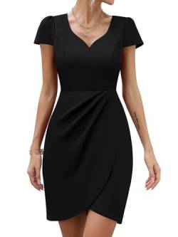 Missufe Cocktailkleid Bodycon Partykleid Wickelkleid Minikleid Damen Hochzeitsgast Elegant Sommerkleid Figurbetontes Enges Kleider (Schwarz, Medium) von Missufe