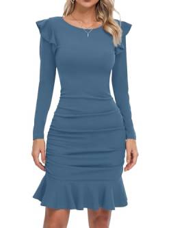 Missufe Cocktailkleid Elegant Partykleid Enges Minikleider Damen Bodycon Kurz Langarm Rüschenkleid (Graublau, Medium) von Missufe