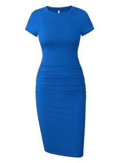 Missufe Damen Bodycon Etuikleid Elegant Knielang Kleider Rüschen Kleid eng(L,Blau) von Missufe