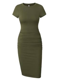 Missufe Damen Bodycon Etuikleid Elegant Knielang Kleider Rüschen Kleid eng (S,Armeegrün) von Missufe