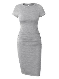 Missufe Damen Bodycon Geraffte Bleistift Kleid Knielang Kleider (L, grau) von Missufe