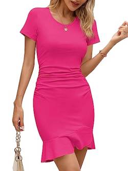 Missufe Damen Sommerkleid Freizeitkleid Bodycon Rüschenkleid Kurz Enges Kurzarm Mini T Shirt Kleider von Missufe