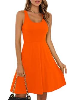 Missufe Freizeitkleid Skaterkleid Rockabilly Kurzes Sommerkleid Damen Minikleid Tank Kleider (Orange, X-Groß) von Missufe