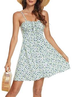 Missufe Freizeitkleid Sommerkleid Spaghettiträger Swing Blumenkleider Damen Cami Kleider (Weiß, X-klein) von Missufe