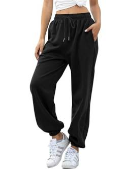 Missufe Jogginghose Freizeithose Hohe Taille Sporthose Damen Trainingshose Cinch Bottom Lang mit Taschen Sweatpants (schwarz, groß) von Missufe