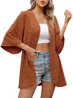 Missufe Kimono Cardigan Strickjacke Strand Chiffon Damen Strickjacke Bikini Sommer Cover Up Bademode Vertuschung (Orange, X-Groß) von Missufe