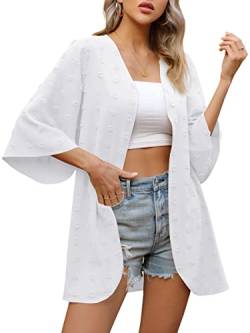 Missufe Kimono Strickjacke Bikini Cover Up Damen Cardigan Strand Sommer Chiffon Bademode Vertuschung (Weiß, X-Groß) von Missufe