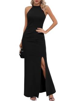 Missufe Maxikleid Partykleid Neckholder Ärmelloses Abendkleid Damen Schlitz Elegant Bodycon Lang Ballkleider (schwarz, X-groß) von Missufe