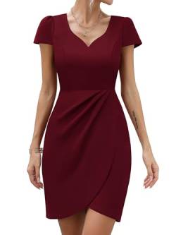 Missufe Minikleid Cocktailkleid Bodycon Partykleid Wickelkleid Damen Hochzeitsgast Elegant Sommerkleid Figurbetontes Enges Kleider (Weinrot, groß) von Missufe