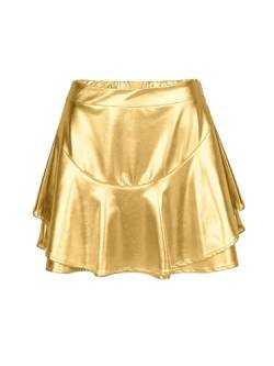 Missufe Minirock Röcke Skater Metallic Rüschenrock Damen Sommerrock Skirt (Gold, Large) von Missufe