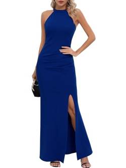 Missufe Schlitz Elegant Bodycon Lang Ballkleider Damen Maxikleid Partykleid Neckholder Ärmelloses Abendkleid (Blau, Mittel) von Missufe