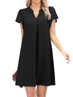 Missufe Sommer Hemdkleid Minikleid Kurzarm Freizeitkleider Damen BlusenkleidV-Ausschnitt Kleider (Schwarz, Mittel) von Missufe